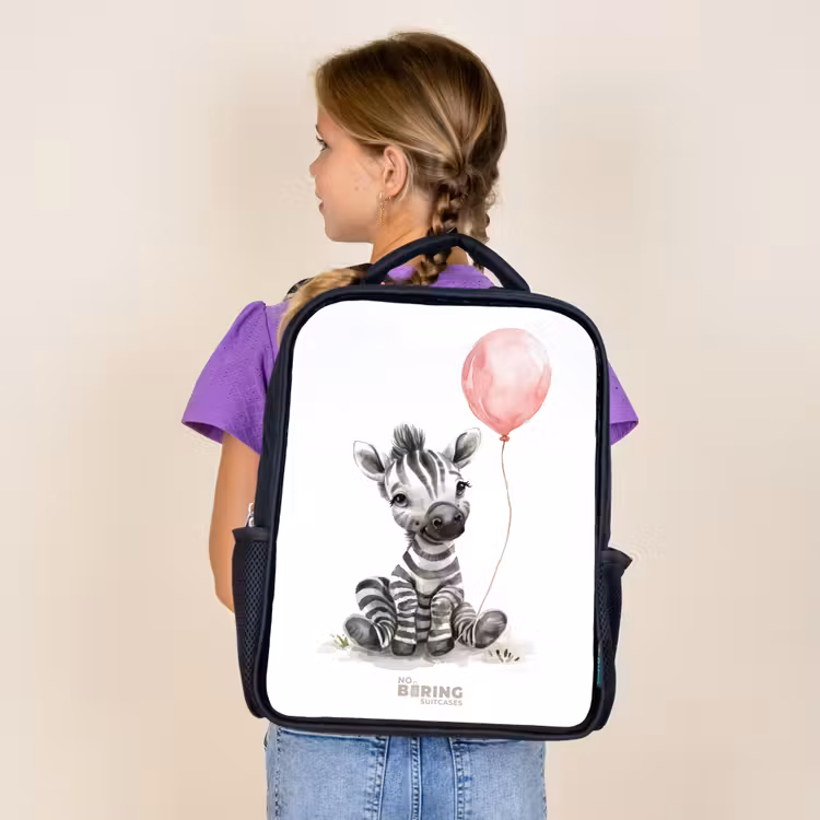 Kids backpack - Black - Zebra with pink balloon — 4