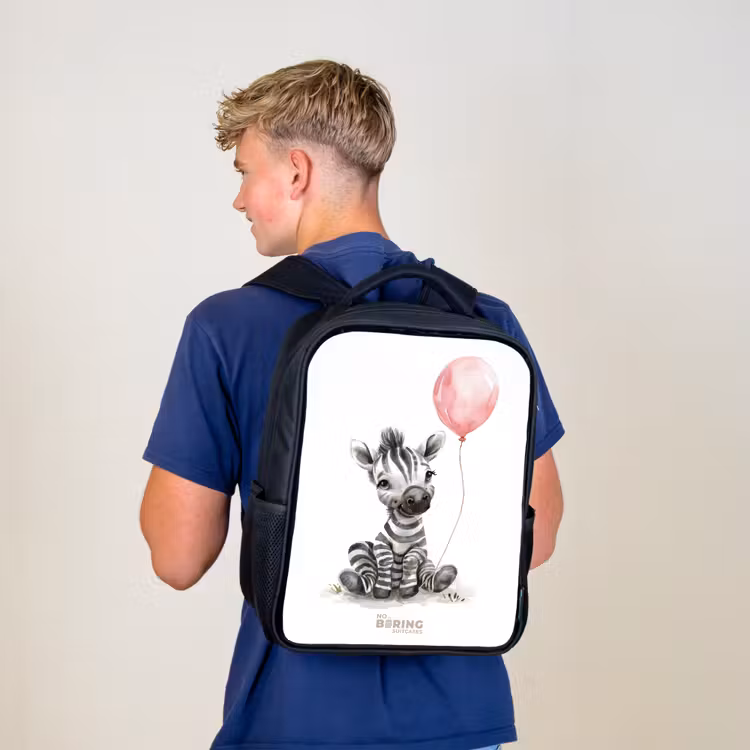 Kids backpack - Black - Zebra with pink balloon — 5