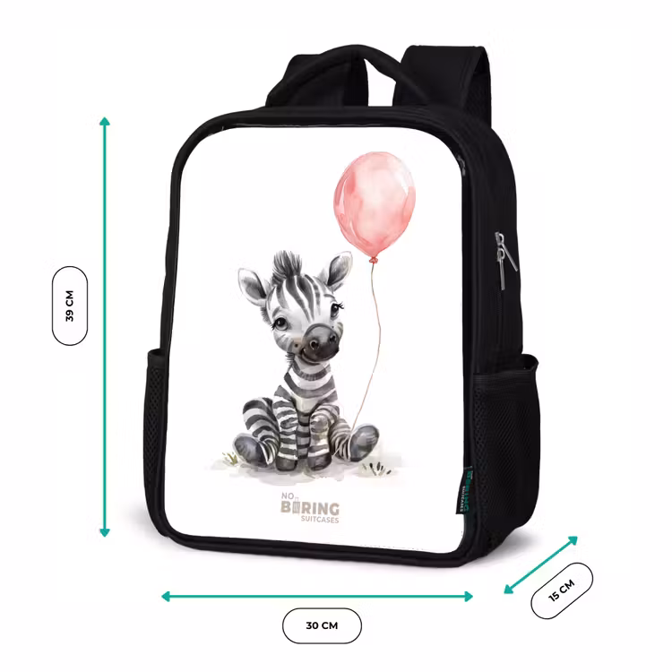 Kids backpack - Black - Zebra with pink balloon — 8