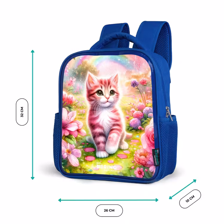 Kids backpack - Blue - Kitten with rainbow and flowers — 6