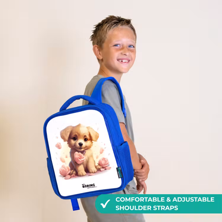 Kids backpack - Blue - Puppy with pink flowers — 4