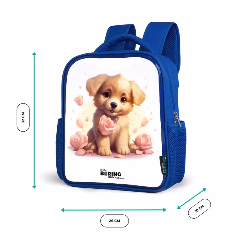 Kids backpack - Blue - Puppy with pink flowers — 6