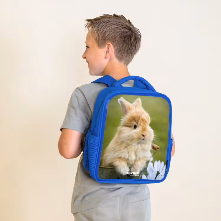 Kids backpack - Blue - Rabbit in flower pot — 2