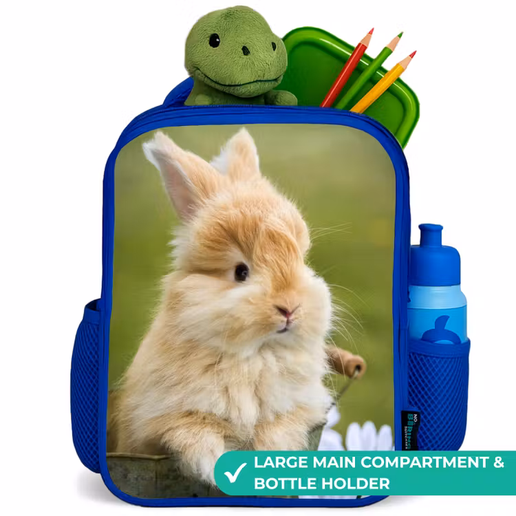 Kids backpack - Blue - Rabbit in flower pot — 5