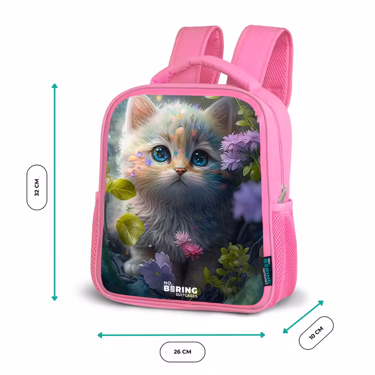 Kids backpack - Pink - Kitten hiding behind flowers — 3
