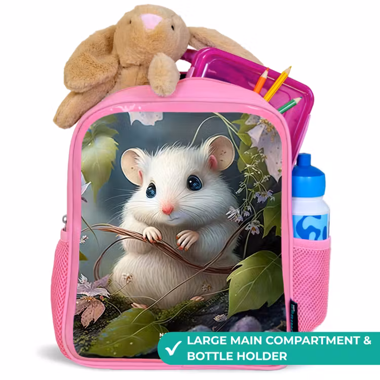 Kids backpack - Pink - Mouse surrounded by leaves — 2