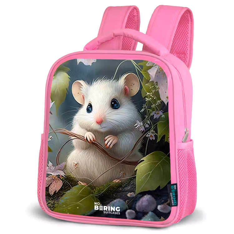 Kids backpack - Pink - Mouse surrounded by leaves — 4