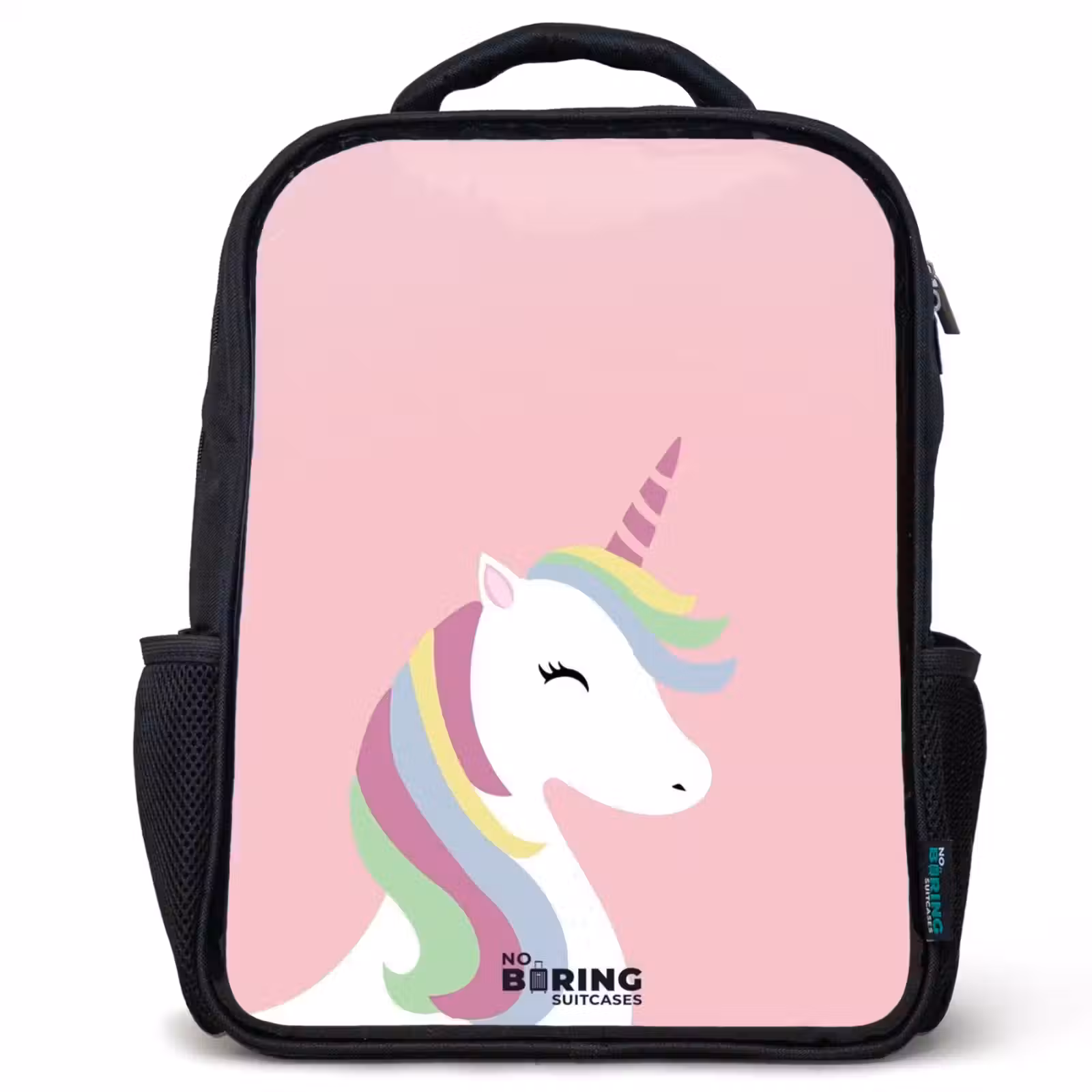 Kids backpack - Black - Cartoon unicorn with rainbow mane — 1