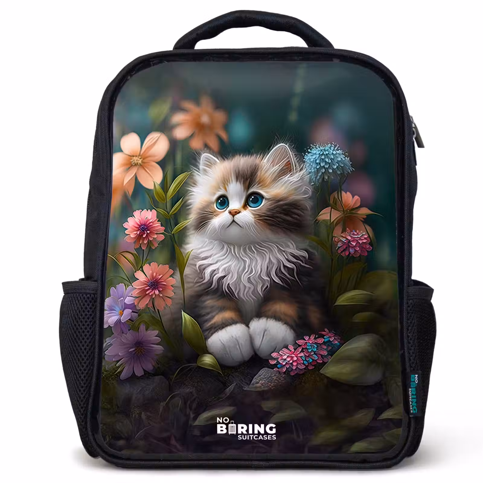 Kids backpack - Black - Kitten among flowers — 1