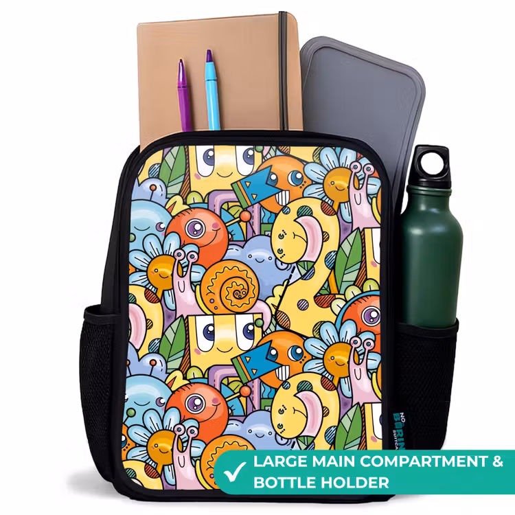 Kids backpack - Black - Cartoon of different creatures and faces — 10