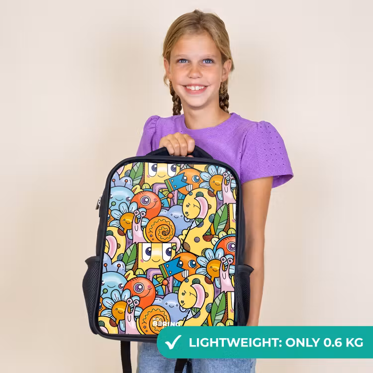 Kids backpack - Black - Cartoon of different creatures and faces — 9
