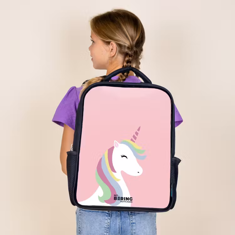 Kids backpack - Black - Cartoon unicorn with rainbow mane — 4