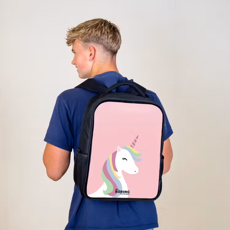 Kids backpack - Black - Cartoon unicorn with rainbow mane — 5