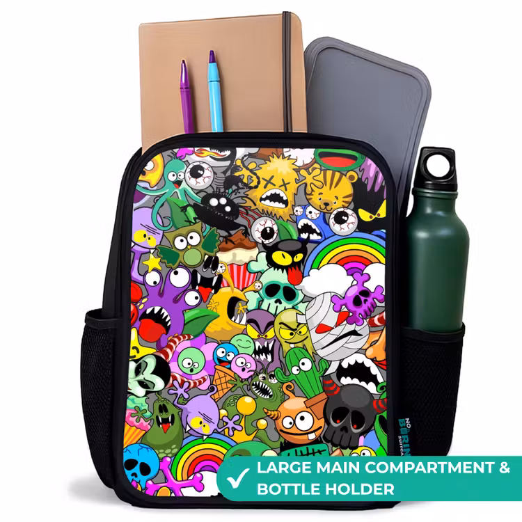 Kids backpack - Black - Chaotic colorful monster pattern — 10