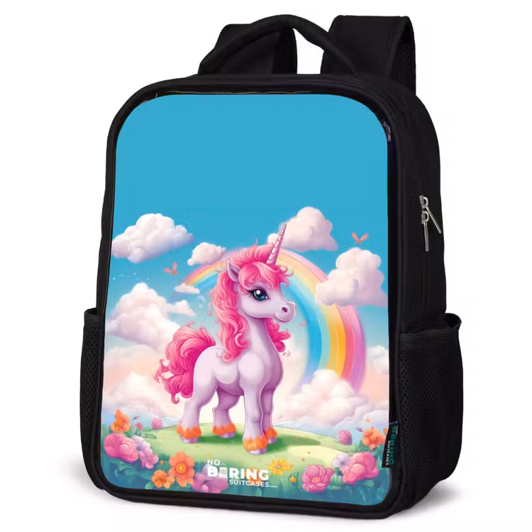 Kids backpack - Black - Cheerful unicorn at a rainbow — 6