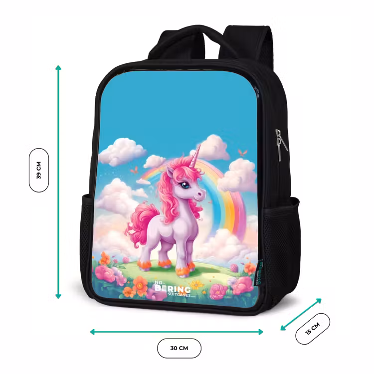Kids backpack - Black - Cheerful unicorn at a rainbow — 8