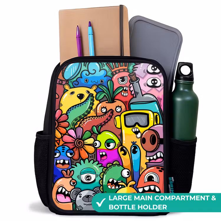 Kids backpack - Black - Expressive and busy pattern with samples — 10