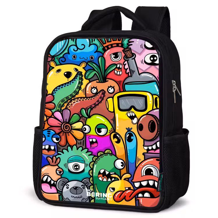 Kids backpack - Black - Expressive and busy pattern with samples — 6