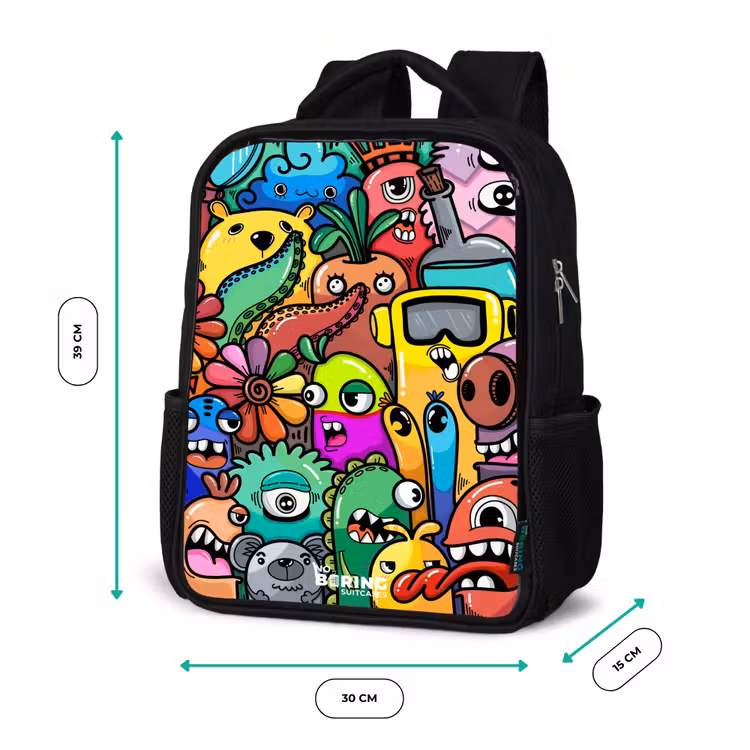 Kids backpack - Black - Expressive and busy pattern with samples — 8