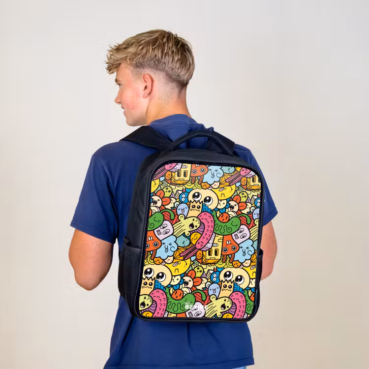 Kids backpack - Black - Fantasy animals that laugh and are colorful — 5