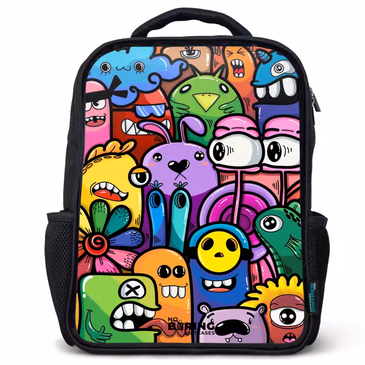 Kids backpack - Black - Funny colorful monsters — 1