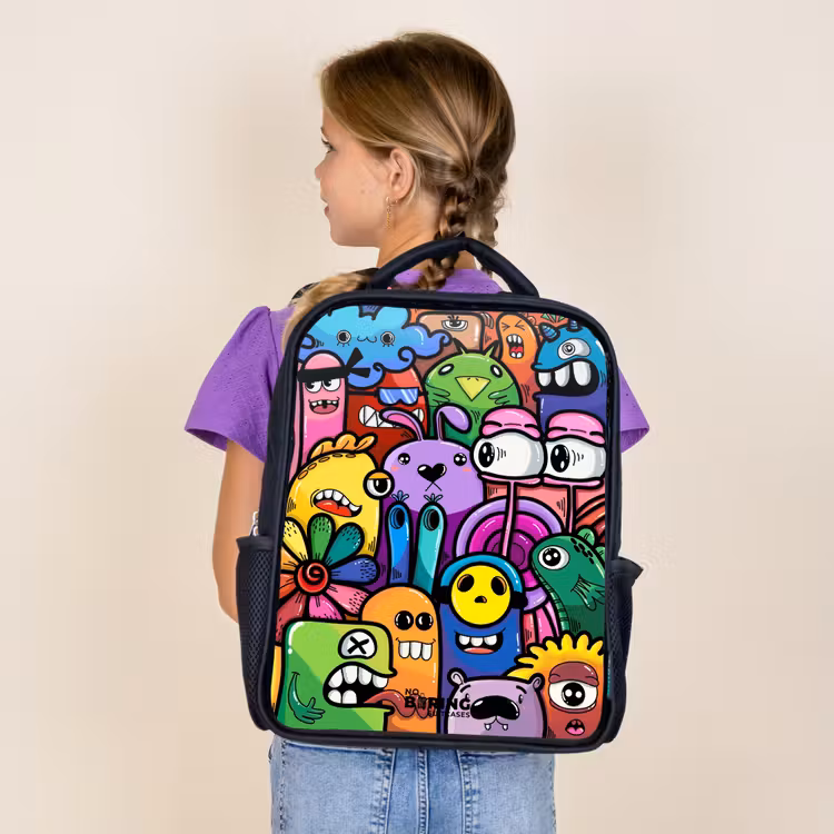 Kids backpack - Black - Funny colorful monsters — 4