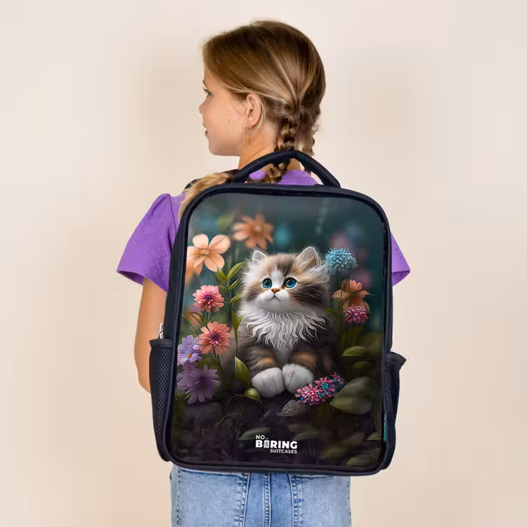 Kids backpack - Black - Kitten among flowers — 4