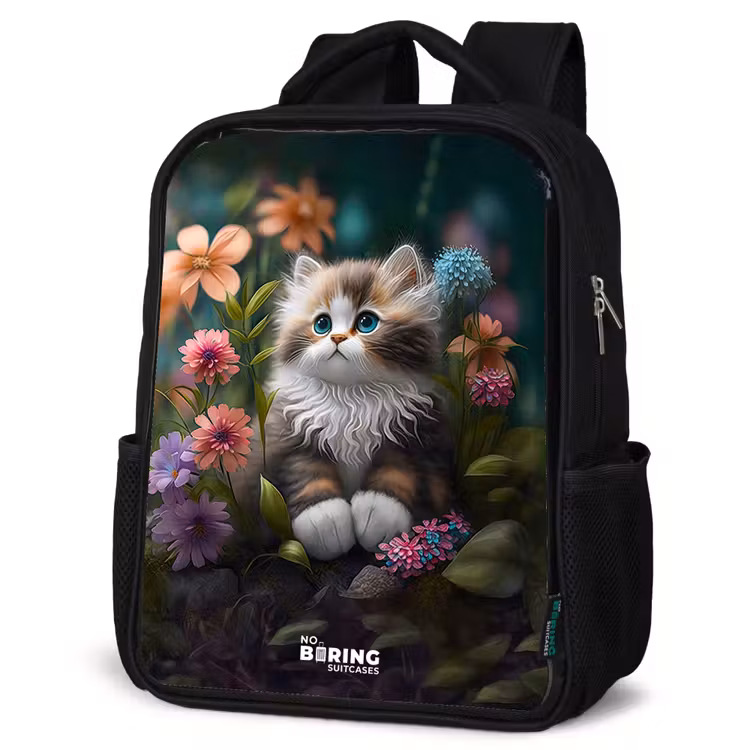 Kids backpack - Black - Kitten among flowers — 6