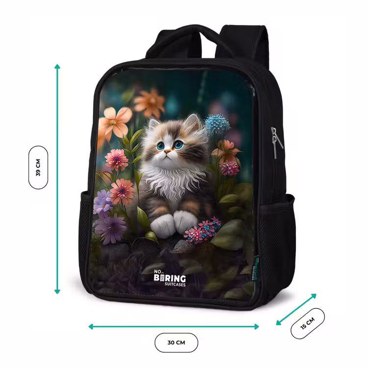 Kids backpack - Black - Kitten among flowers — 8