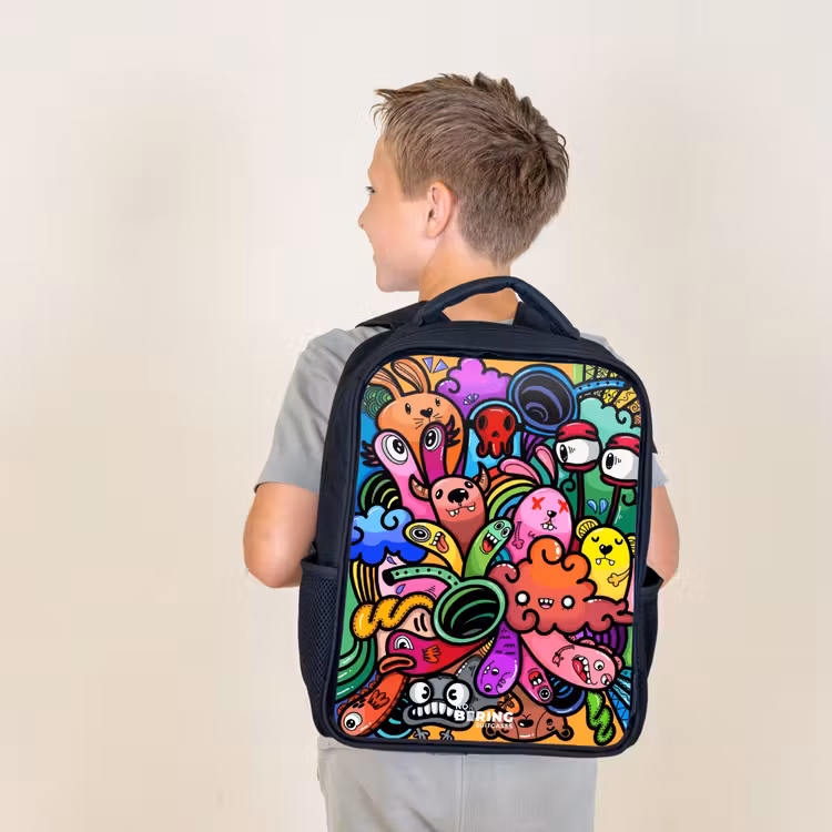 Kids backpack - Black - Merry monster chaos — 2