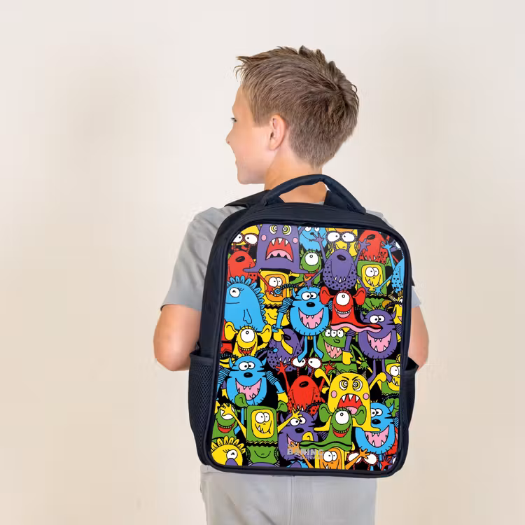Kids backpack - Black - Monsters with Bright Colors — 2