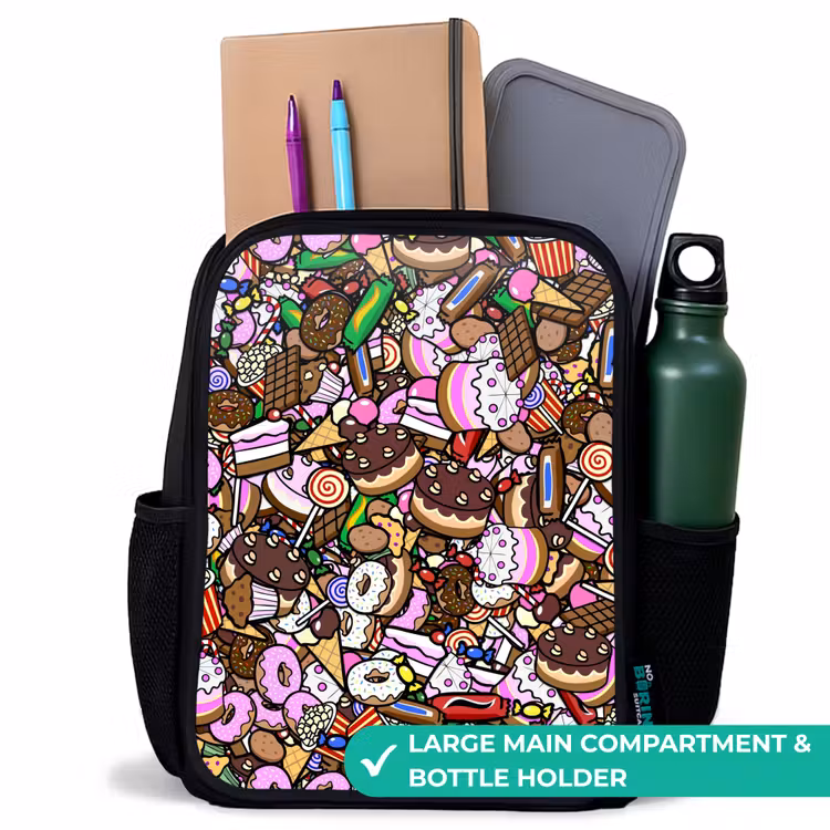 Kids backpack - Black - Overflowing pattern with treats — 10