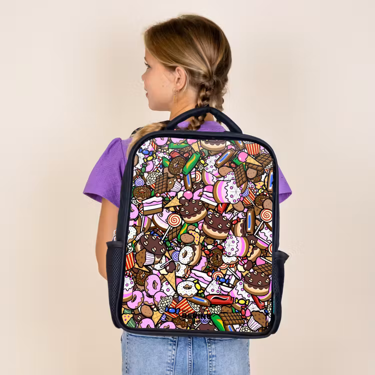 Kids backpack - Black - Overflowing pattern with treats — 4