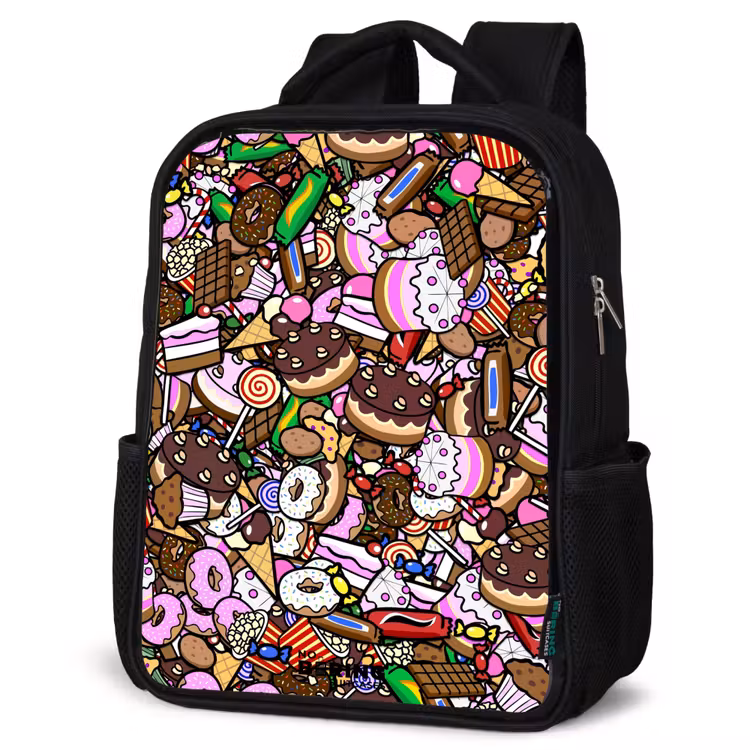 Kids backpack - Black - Overflowing pattern with treats — 6