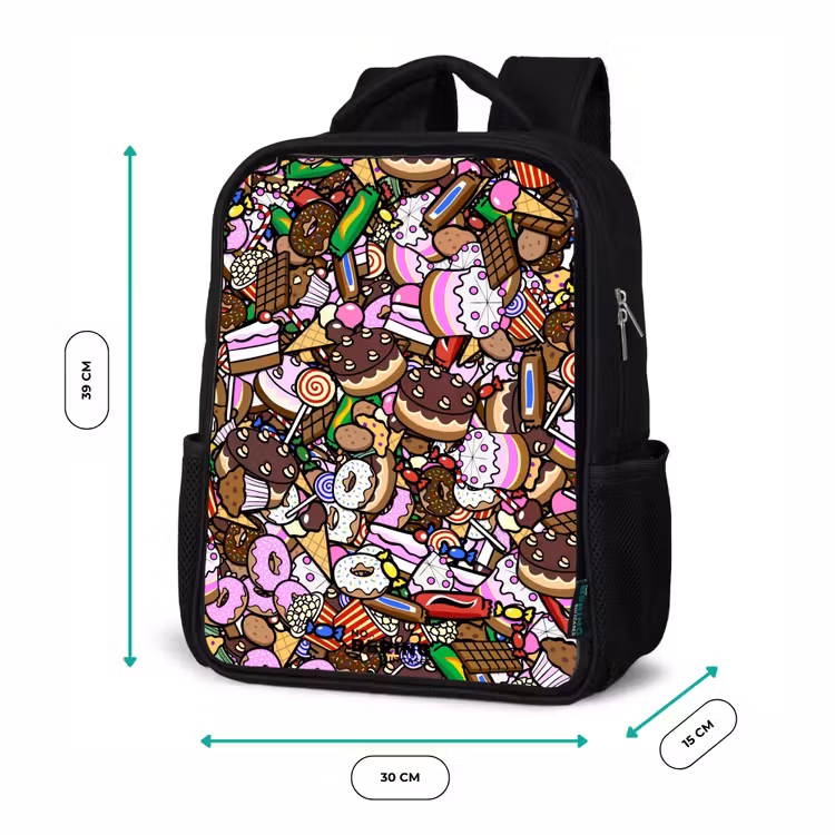 Kids backpack - Black - Overflowing pattern with treats — 8
