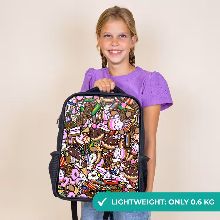 Kids backpack - Black - Overflowing pattern with treats — 9