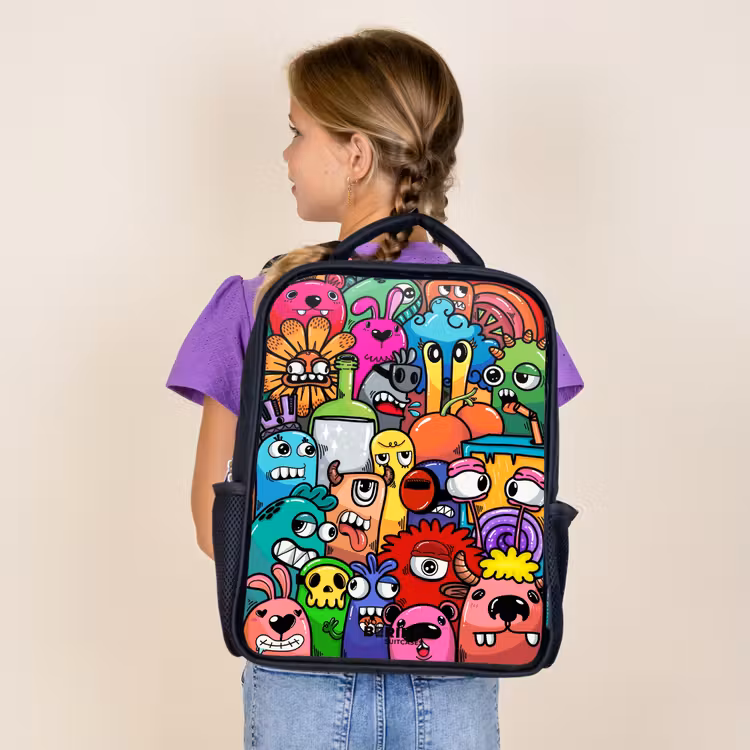 Kids backpack - Black - Popping colored monsters — 4