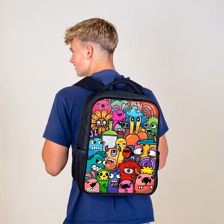 Kids backpack - Black - Popping colored monsters — 5