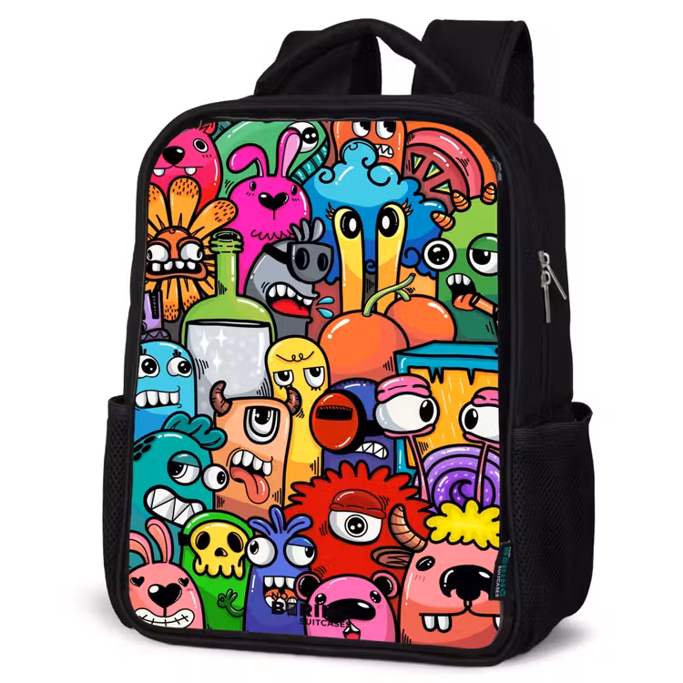 Kids backpack - Black - Popping colored monsters — 6