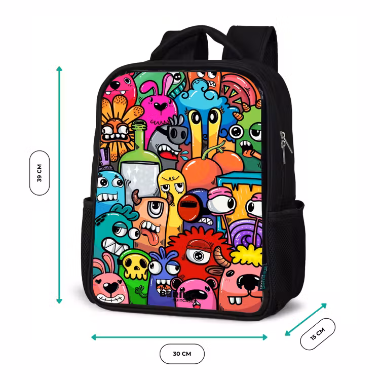Kids backpack - Black - Popping colored monsters — 8