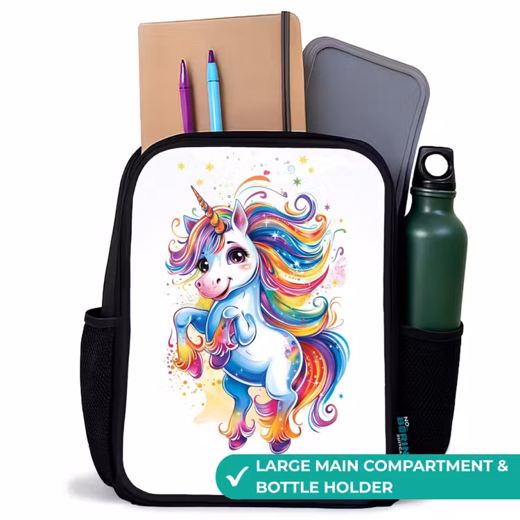 Kids backpack - Black - Prancing Unicorn with Rainbow Moons — 10