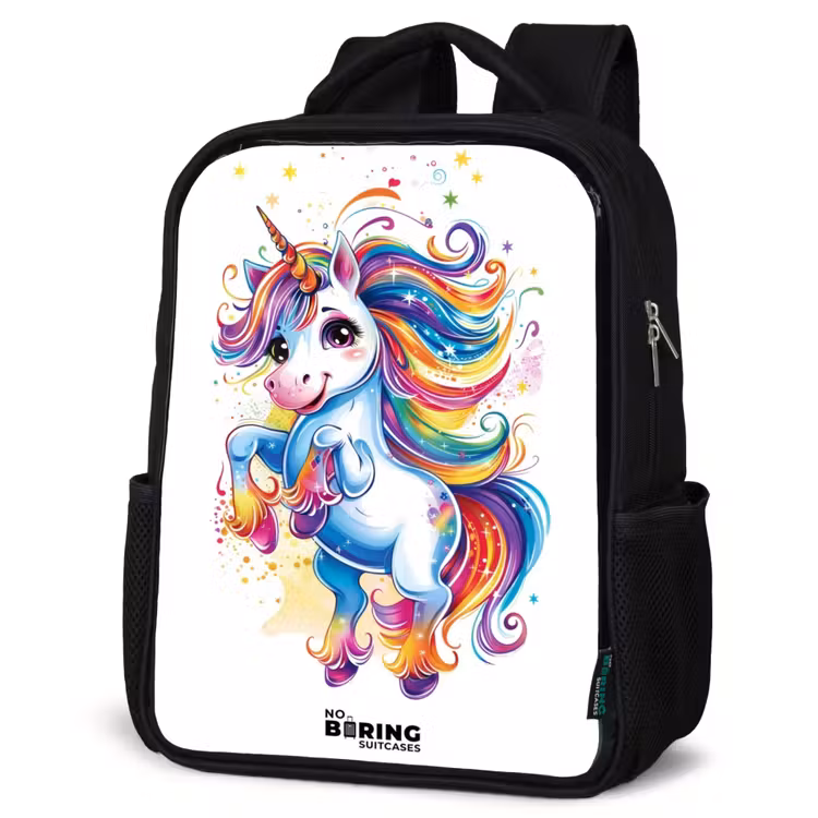 Kids backpack - Black - Prancing Unicorn with Rainbow Moons — 6