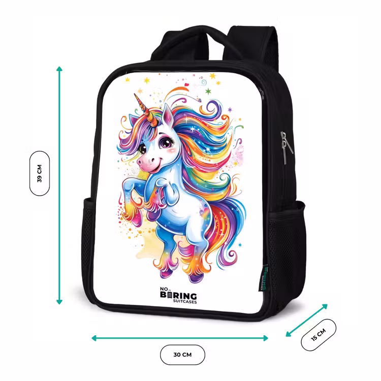 Kids backpack - Black - Prancing Unicorn with Rainbow Moons — 8
