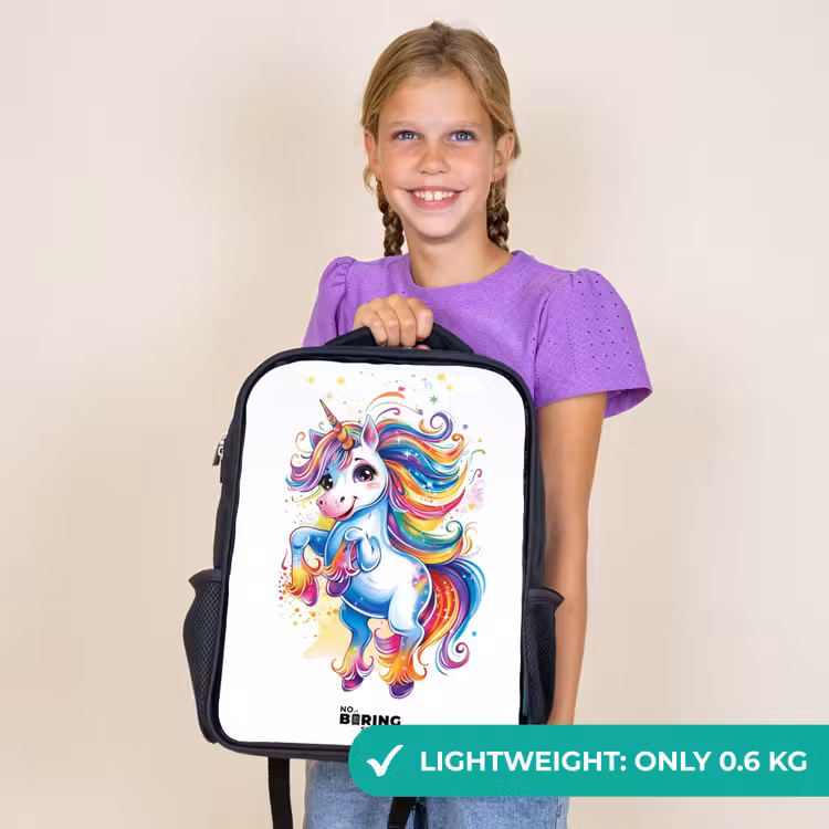 Kids backpack - Black - Prancing Unicorn with Rainbow Moons — 9