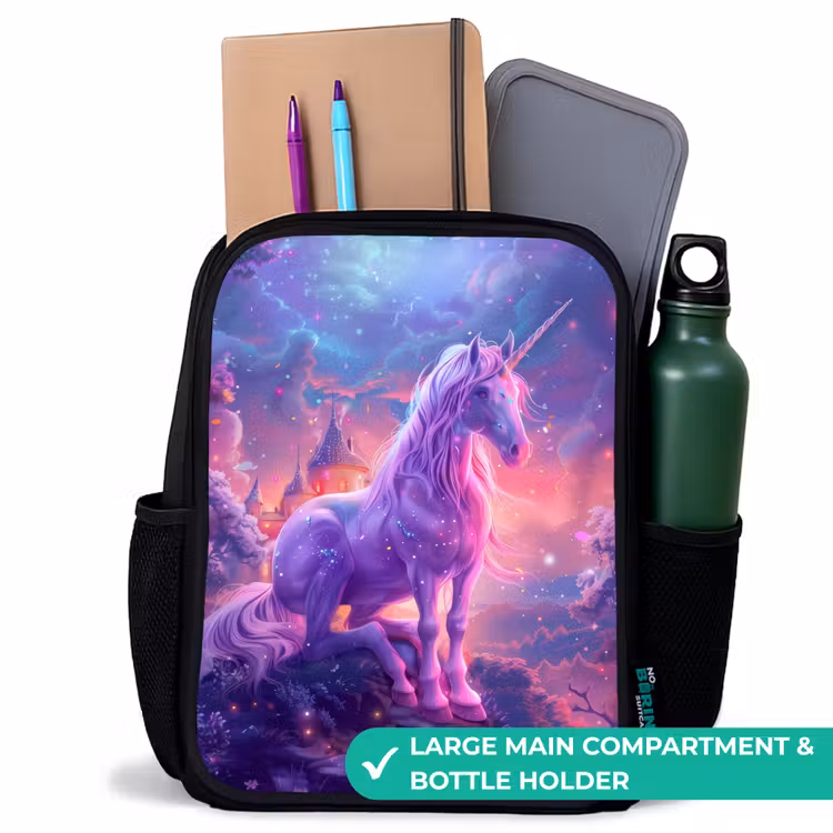Kids backpack - Black - Purple Unicorn in Magical Environment — 10