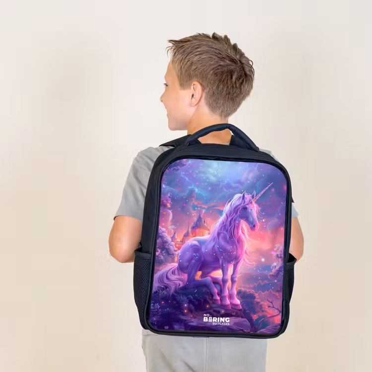Kids backpack - Black - Purple Unicorn in Magical Environment — 2