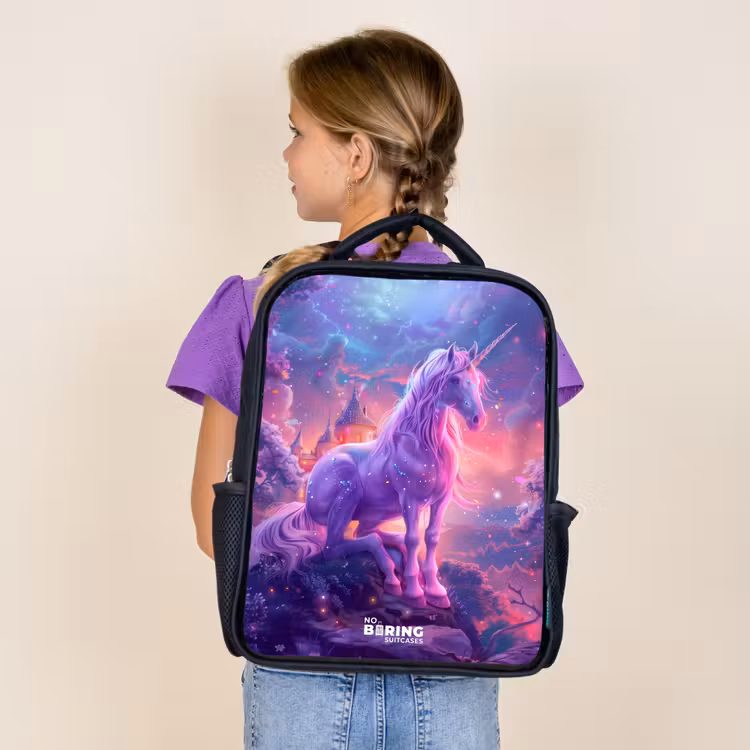 Kids backpack - Black - Purple Unicorn in Magical Environment — 4