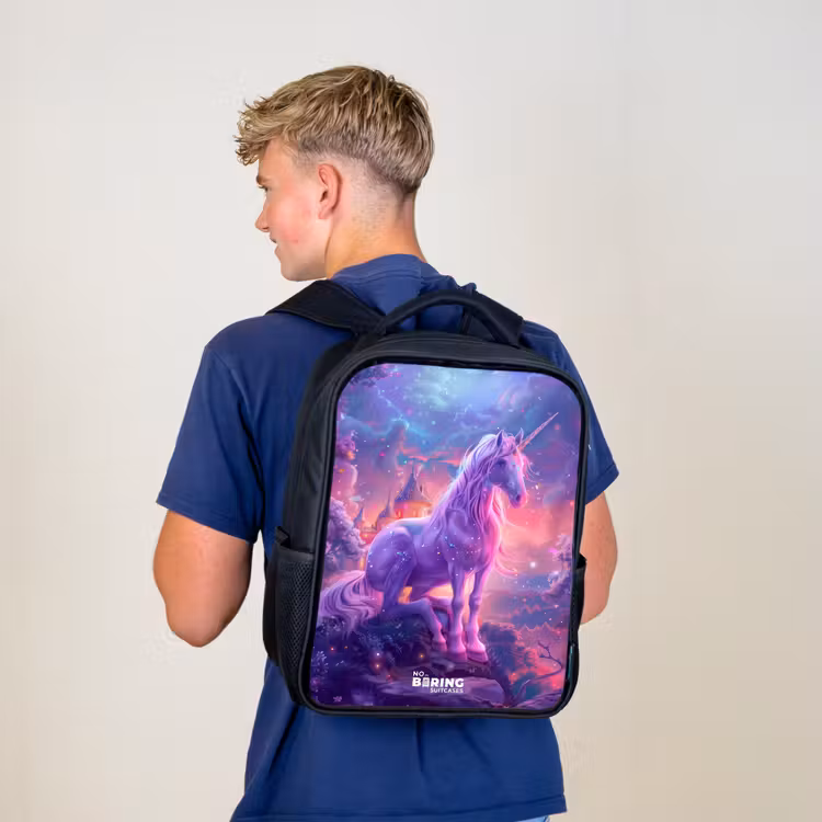 Kids backpack - Black - Purple Unicorn in Magical Environment — 5