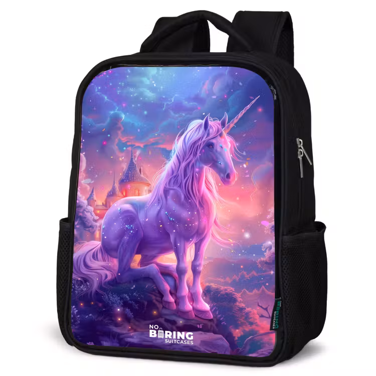 Kids backpack - Black - Purple Unicorn in Magical Environment — 6