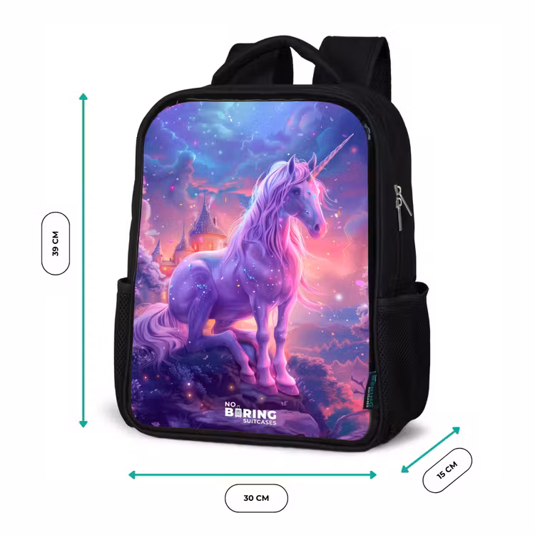 Kids backpack - Black - Purple Unicorn in Magical Environment — 8